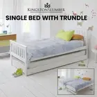 KINGSTON SLUMBER Wooden Single Bed Frame w/ Pop Up Trundle White Kids Bedroom