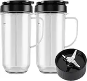 [MEET JUICE] 5-piece Magic Bullet Blender Cups, Tall 22oz Cup with Flip-Top To-Go Lid, Cross Blade, Blender Replacement Parts, Mug with Handle Compatible with Magic Bullet 250w MB1001