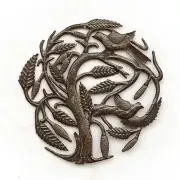 Handmade Haitian Art, Tree of Life in Garden, Upcycled Metal Folk Decor 15x15in