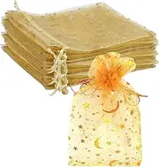 Organza Bags 11 x 16cm - 100 Pieces Moon Star Large Gift Bags Bulk Party Favor Mesh Bags Drawstring Goodie Wrap Pouch Bags for Candy Jewelry Sachet Bracelet Wedding