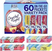 Crystal Light Sugar-Free, Lemonade, Fruit Punch, Raspberry Lemonade and Wild Strawberry On-The-Go Powdered Drink Singles Mix Variety Pack, 60 Count, Each Packet Dissolves into any 16.9 oz. by TOOZOON