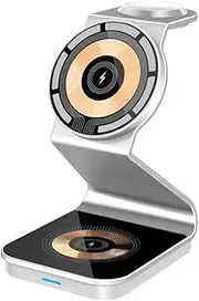 Silver,3 in 1 Wireless Charger Stand for Apple/Samsung Multiple Devices, 15W Wireless Charging Station, Fast Charging Stand for iPhone 16/15/14/13/12, Apple Watch and Airpods