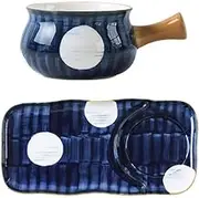 Soup Bowl with Handle Japanese-Style, 500ML Soup Bowls in China Porcelain Ceramic Oven Microwaveable Microwave Safe Kitchen for Noodles Porridge Breakfast-F