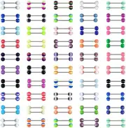 100Pcs 14G Multi-Color Flexible Acrylic Tongue Rings Assortment