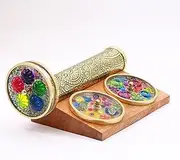 RII Handmade Brass Kaleidoscope with Interchangeable Wheels and Wood Display Stand-A Unique Gift Idea