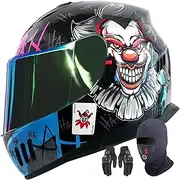 Motorcycle Helmet DOT/ECE Approved Full Face Anti-Fog Double Visor Helmet Built-in Dual Speaker with Microphone for Adult