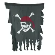 TATTERED SKULL & CROSSBONES PIRATE FLAG JOLLY ROGER 35" x 24" DARK GREY GAUZE