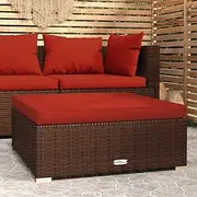 Garden Footrest with Cushion, 70x70x30 cm, Brown Poly Rattan Ottoman – Sturdy Outdoor Patio Furniture for Deck, Porch, and Backyard, Modular Sectional Seating, Water-Resistant, Easy to Clean