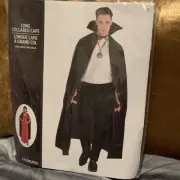Adult Halloween Costume Cosplay Long Collared Cape-Black Vampire New