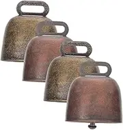 LOORGVEL 4Pcs Vintage Cow Bells for Pets and Livestock Lightweight Hanging Cattle Bells Antique and Colors for Cows Horses and Sheep Decoration