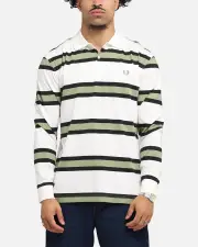 [Fred Perry] Fred Perry Jersey Stripe Polo Shirt Light Ecru - Size L L Light Ecru