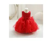 Baby Girl Floral Princess Dresses Girls Dresses Birthday Party Lace Dresses-red