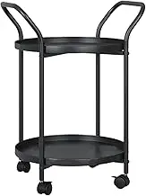 Qianly Serving Trolley Rolling Cart Coffee Table with Wheels Round Side Table for,Office, Black