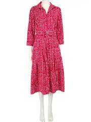 Fuchsia Abstract Belted Midi Dress