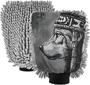 XYMZR Wolf Chief Black White Absorbent Microfiber Car Wash Mitt, Funny Cute Anime Scratch Free for Cars Cleaning, Home Cleaning Mitts, 2 Pack, 10.24” L x 7.09” W