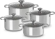 [Le Creuset] Signature 966054000000000 4-Piece Stainless Steel Kitchen Set, 3-Ply, 3 Casserole Dishes (18/20/24 cm), 1 Low Casserole Dish (20 cm)