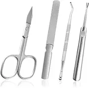 Nail Scissors, Set of 4 Cuticle Scissors, Cuticle Nippers Made of Rustproof Stainless Steel with Curved Tip, Nail Scissors Left-Handed for Foot and Fingernails