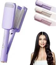 Hair Waver Crimper, Curling Iron Hair Crimper Waver, Beach Waves Curling Wand, Ionic Deep Waver Hair Curler Tool with Ceramic 3 Barrels for Women, Dual Voltage, Anti-Scald, Easy to Use (Purple)