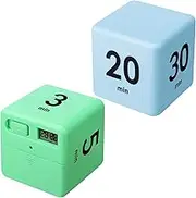 2 Pieces Cube Timers Gravity Sensor Flip Kids Workout and Game Timer Management, 1 3 5 10 Minutes and 15 20 30 60 Minutes(Green, Blue)
