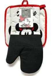 Minnie Mouse Disney Oven Glove Mitt and Potholder Combo Pack Beige Free Ship