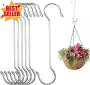 6 Pack Extra Large Heavy Duty S Hooks 12" for Plant Baskets, Feeders, Garden Use