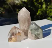 3pc Natural Colour Chlorite Phantoms Polished Quartz Crystal Points set VIDEO