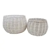 2pc Willow 25/32cm Classic Baskets Set Round Home/Garden Planter Decor White