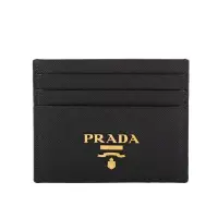 在飛比找博客來優惠-PRADA 金色浮雕Logo 防刮皮革卡片/名片夾 (黑色)