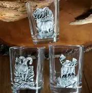 Set of 3 Whiskey & Tequila Alloy w/ Silver 1.5 ounce Glass Shot Wildlife Animals