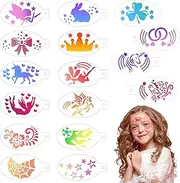 Yeomju Pack of 16 Tattoo Stencils Children's Make-Up Templates, Glitter Tattoos Stencils, Glitter Tattoos Children's Set Temporary Tattoo for Holiday Party Halloween Masquerade