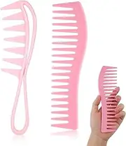 2pcs Wide Tooth Combs, Multifunctional Large Hair Detangling Comb for Curly Wavy Straight Hair Barber Salon Women Men Hairdressing Styling Trimming (Pink)