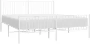'vidaXL King Size Metal Bed Frame with Headboard and Footboard, Robust Steel Construction, Extra Storage Space, Modern Design, White
