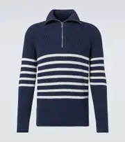 [Brunello Cucinelli] Brunello Cucinelli Striped cotton half-zip sweater AU 96 blue
