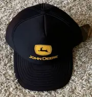 John Deere Snap Back Trucker Foam Mesh Hat, Nissun Cap, Black, Gold Logo