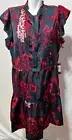 Tommy Hilfiger Women Dress 14 Black Red Floral Tie Neck Tiered Pleated New NWT