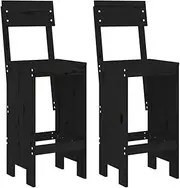 vidaXL Bar Stools 2 pcs Set - Outdoor-Friendly, Solid Pine Wood, Black Finish, Comfortable Backrest and Footrest Design, Seat Height 75 cm, Maximum Load Capacity 110 kg