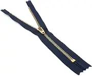 (7 Inch (17.5Cm)) - YKK Closed End Metal Zip For Jeans, Denim, Pockets Etc. Navy Tape. Golden Brass Tooth/Head. Variety Of Sizes From 3.5-7 Inches. (7 Inch (17.5Cm)) Gold