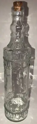 Holiday Xmas Glass Decorating Bottle 12.25” Tall Clear W Cork Raised Design NEW
