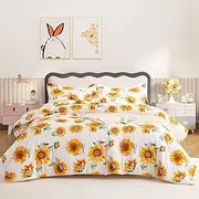 SDY 7PCS Sunflower Comforter Set Full Size Cute Printed Comforter Sets Bed in a Bag for Toddler,Girls Boys and Kids, with Comforter, Flat Sheet, Fitted Sheet and Pillowcases & Shams