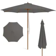 Costway3M Patio Sunshade Umbrella with 8 Bamboo Ribs-Grey