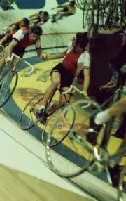 Albert Fritz during a madison event at Six Days of Hanover 1979 Cycling PHOTO