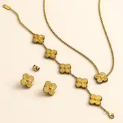Boxed Golden Clover Necklace, Bracelet and Earrings Set
