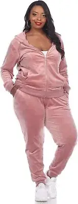 White Mark Plus Size 2-Piece Velour Tracksuit Activewear Set Pink Size 3X