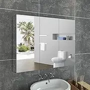 ELEGANT Shaving Cabinet Stainless Steel Bathroom Mirror Cabinet 3 Door Medicine Cabinet 8-Tier Shelves Storage Cabinet 4mm HD Mirror Cupboard, 900x720mm