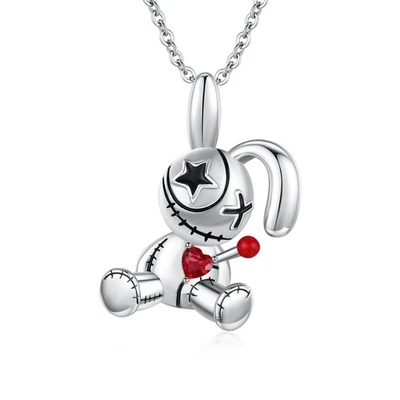 Voodoo Dolls Necklace 925 Sterling Silver Voodoo Dolls Bunny Pendant Gothic W...