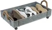 Silver Metal Shoe Rack Boot Tray, Storage Cart with Wheels and Rope Handles