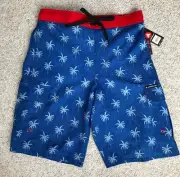 new$42 AIRWALK SWIM TRUNKS heather blue red white palm tree print pattern MENS