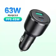 63W Car Charger PD QC 3.0 PPS 45W USB Type C Fast Charging Mobile Phone Charger