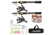 2PCS Telescopic Fishing Rod and Reel Combo Full Kit Spinning Fishing Reel Gear Organizer Pole Set with 100M Fishing Line Lures Hooks Jig Head and Fishing Carrier Bag Case Fishing Accessories