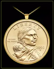 GeetarGizmos SACAGAWEA Dollar Necklace - gold mirror finish US coin jewelry